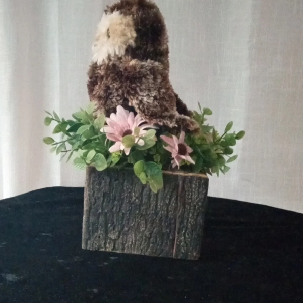 Handmade Rustic Woodland Owl Faux Floral Centerpiece 11.25